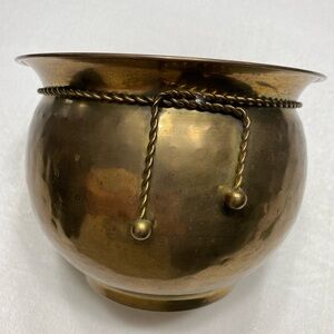 Brass Decorative Planter with Rope Detail - Vintage Hammered Warm Brass